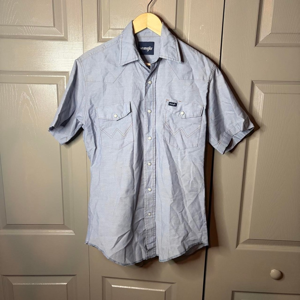 Vintage Wrangler Mens Blue Western Pearl Snap Short Sleeve Shirt Large